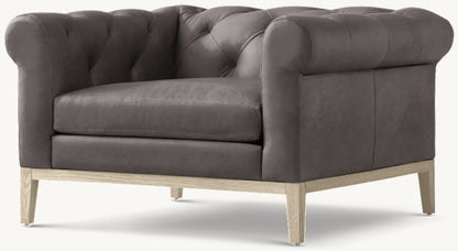 Italia Chesterfield Leather Chair - Oak Base