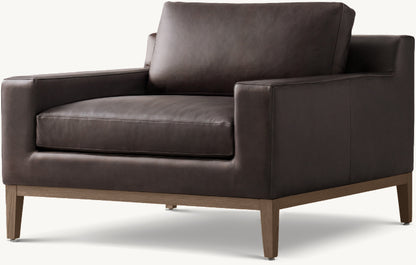 Italia Track Arm Leather Chair - Oak Base