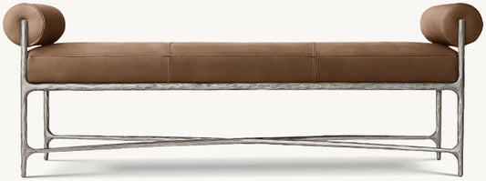 Thaddeus Leather Double Bolster End-of-Bed Bench