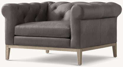 Italia Chesterfield Leather Chair - Oak Base
