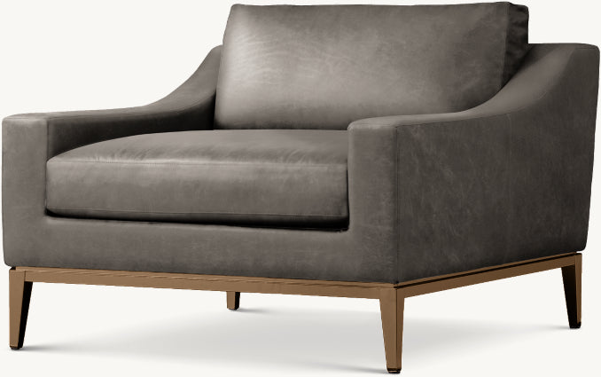 Italia Slope Arm Leather Chair - Metal Base