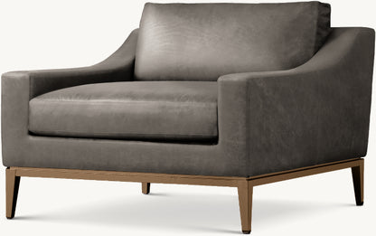 Italia Slope Arm Leather Chair - Metal Base