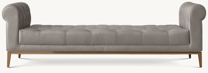 Italia Chesterfield Leather Bench with Tufted Cushion - Metal Base
