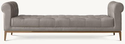 Italia Chesterfield Leather Bench with Tufted Cushion - Metal Base