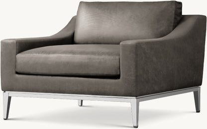 Italia Slope Arm Leather Chair - Metal Base