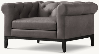 Italia Chesterfield Leather Chair - Oak Base
