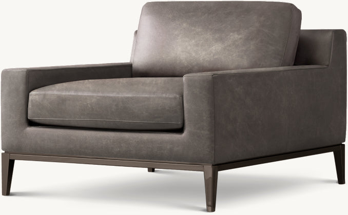 Italia Track Arm Leather Chair - Metal Base