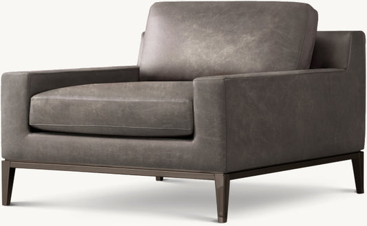 Italia Track Arm Leather Chair - Metal Base