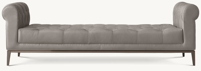 Italia Chesterfield Leather Bench with Tufted Cushion - Metal Base