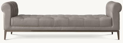 Italia Chesterfield Leather Bench with Tufted Cushion - Metal Base