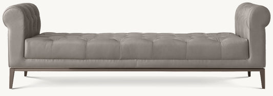 Italia Chesterfield Leather Bench with Tufted Cushion - Metal Base
