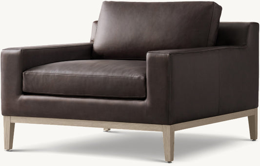 Italia Track Arm Leather Chair - Oak Base