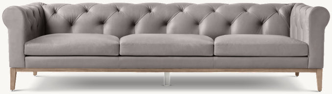 Italia Leather Chesterfield 3-Cushion Sofa - Oak Base