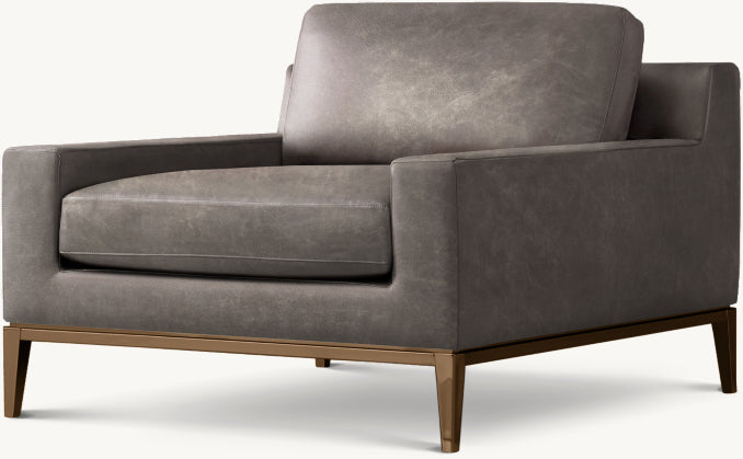 Italia Track Arm Leather Chair - Metal Base