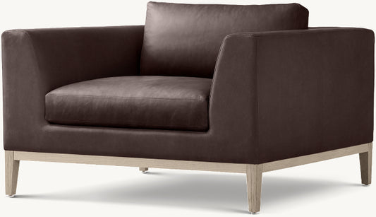 Italia Taper Arm Leather Chair - Oak Base