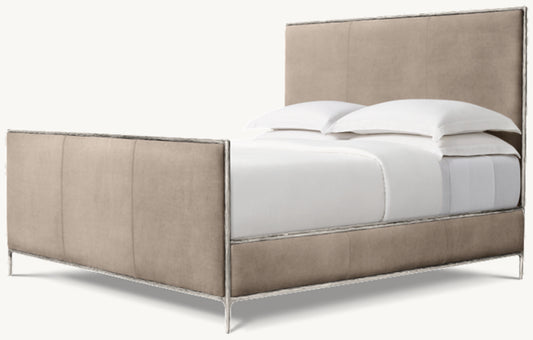 Thaddeus Leather Panel Bed with Footboard