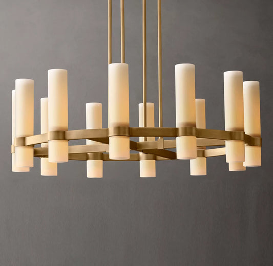 Ravelle Round Milk Glass Chandelier 36"