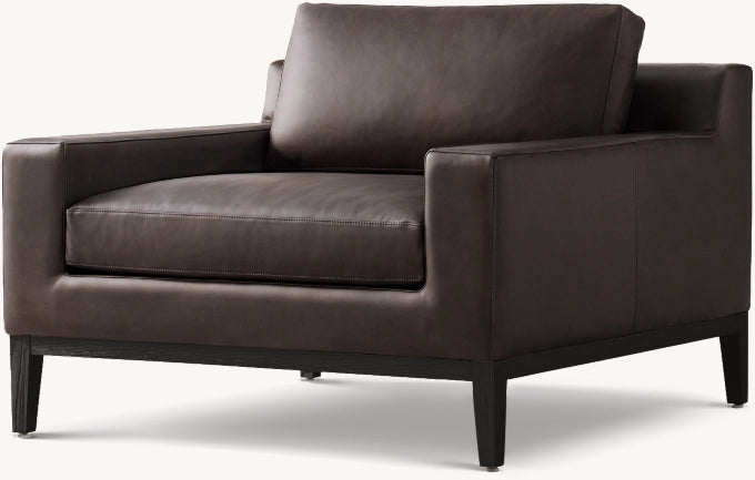 Italia Track Arm Leather Chair - Oak Base