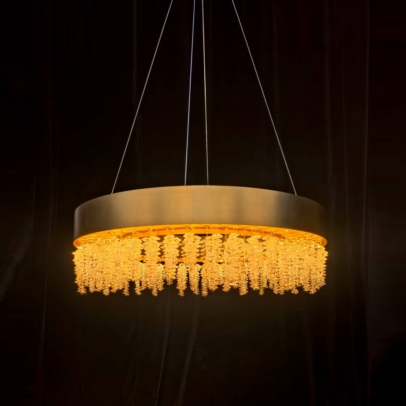 Brass Round Crystal Pendant Light