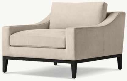 Italia Slope Arm Leather Chair - Oak Base