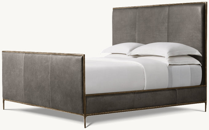 Thaddeus Leather Panel Bed with Footboard