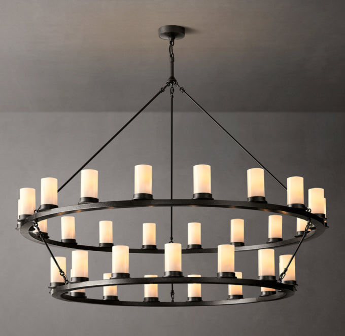 Ondra Round 2-Tier Milk Glass Chandelier 60"