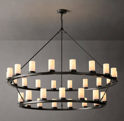 Ondra Round 2-Tier Milk Glass Chandelier 60"