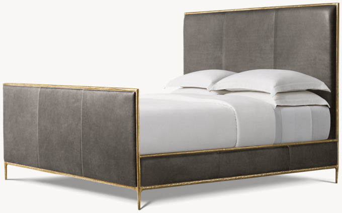 Thaddeus Leather Panel Bed with Footboard
