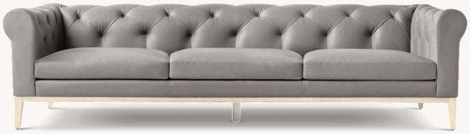Italia Leather Chesterfield 3-Cushion Sofa - Oak Base