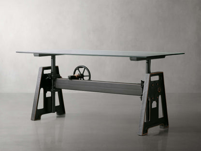 Industrial Crank Desk with Glass Top