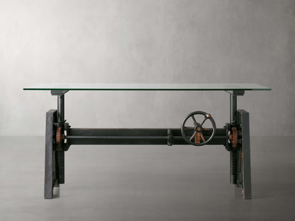 Industrial Crank Desk with Glass Top