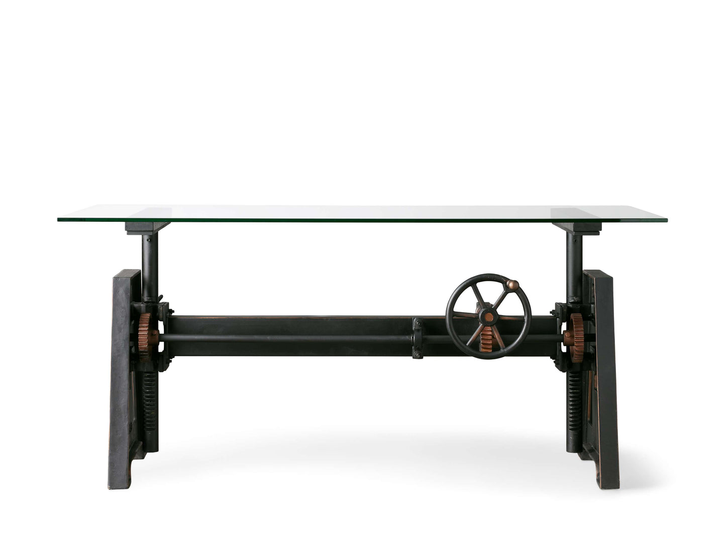 Industrial Crank Desk with Glass Top