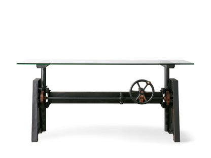 Industrial Crank Desk with Glass Top