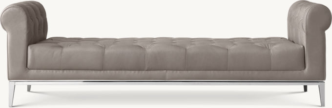 Italia Chesterfield Leather Bench with Tufted Cushion - Metal Base