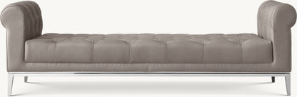 Italia Chesterfield Leather Bench with Tufted Cushion - Metal Base