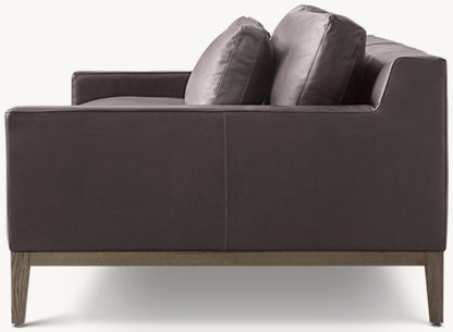 Italia Leather Track Arm Sofa - Oak Base