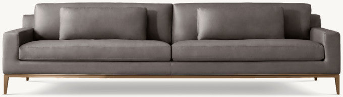 Italia Leather Track Arm Two-Cushion Sofa - Metal Base