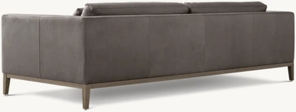 Italia Leather Taper Arm Sofa - Oak Base