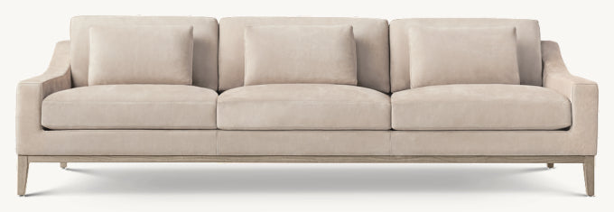 Italia Leather Slope Arm 3-Cushion Sofa - Oak Base