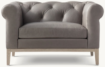 Italia Chesterfield Leather Chair - Oak Base