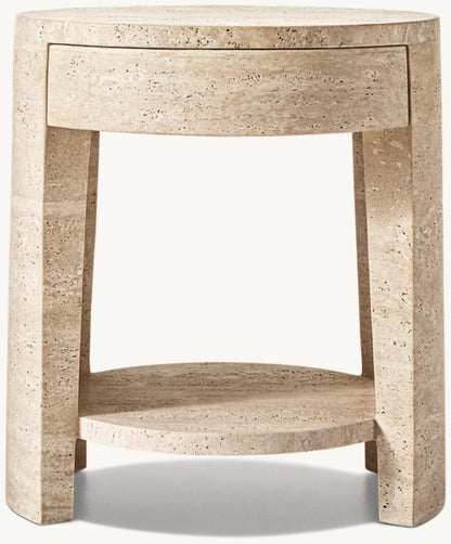 Wyeth Travertine Round Bedside Table