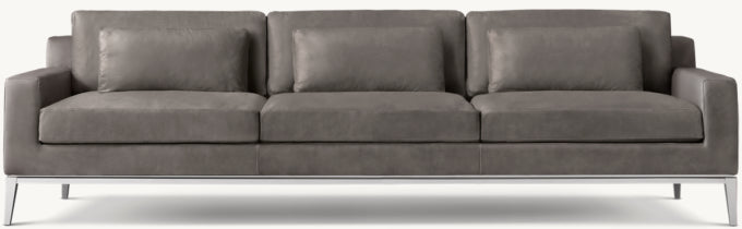 Italia Leather Track Arm 3-Cushion Sofa - Metal Base