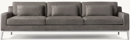 Italia Leather Track Arm 3-Cushion Sofa - Metal Base