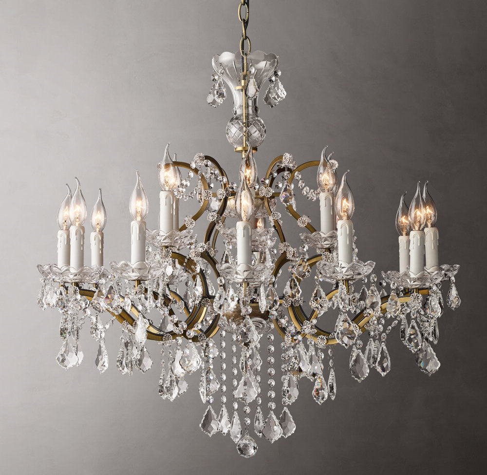 19th C. Rococo Iron & Crystal Round Chandelier 33"