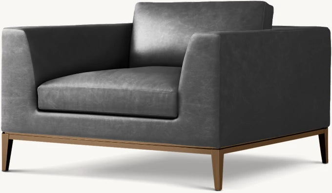 Italia Taper Arm Leather Chair - Metal Base