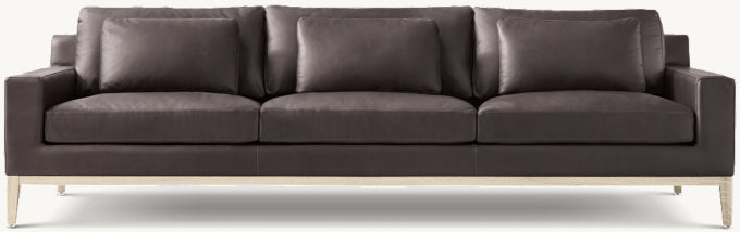 Italia Leather Track Arm 3-Cushion Sofa - Oak Base