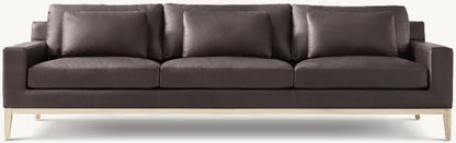 Italia Leather Track Arm 3-Cushion Sofa - Oak Base