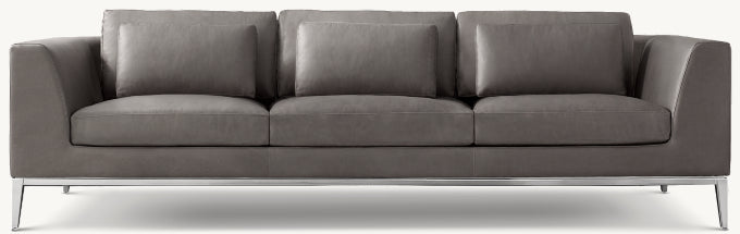 Italia Leather Taper Arm 3-Cushion Sofa - Metal Base