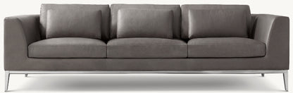 Italia Leather Taper Arm 3-Cushion Sofa - Metal Base