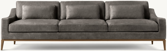 Italia Leather Slope Arm 3-Cushion Sofa - Metal Base